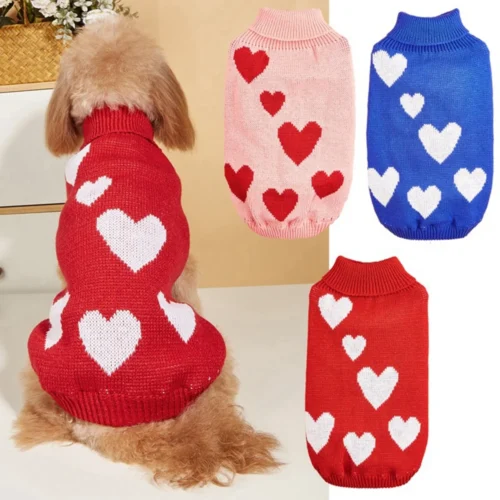 Heart Pattern Dog Sweater – Warm Knit Winter Pet Clothing