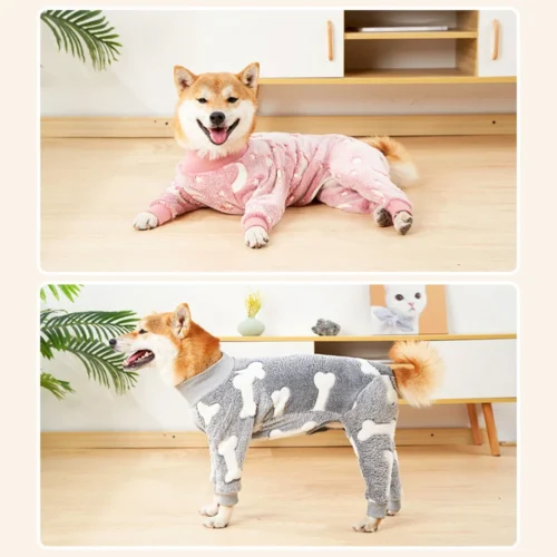 4 Legged Warm Fleece Stretchable Onesie Dog Pajamas