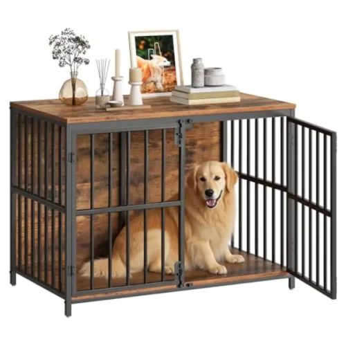 38.6 Wooden Indoor Dog Kennel Side End Table Rustic Bro