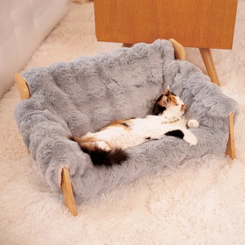 Raised Solid Wood Pet Couch Bed (Suitable for cats & small dogs