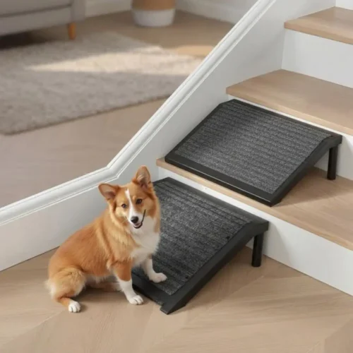 Dual Set of Anti-Slip Pet Stairs with Secure Carpet for Senior & Small Dogs
